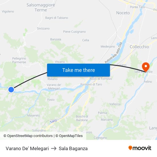 Varano De' Melegari to Sala Baganza map