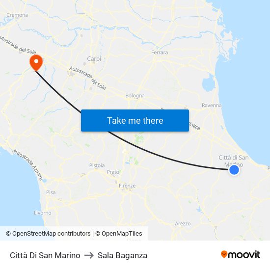 Città Di San Marino to Sala Baganza map
