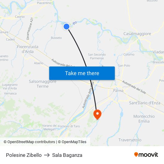 Polesine Zibello to Sala Baganza map
