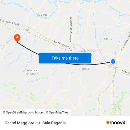 Castel Maggiore to Sala Baganza map