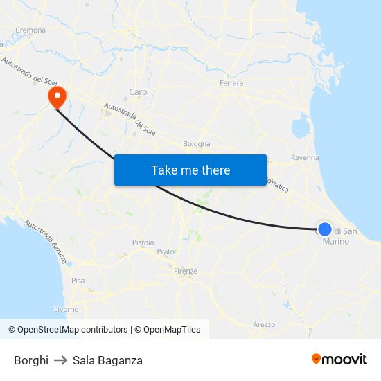 Borghi to Sala Baganza map