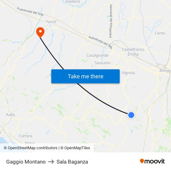 Gaggio Montano to Sala Baganza map