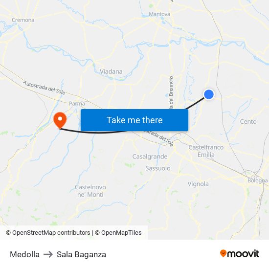 Medolla to Sala Baganza map