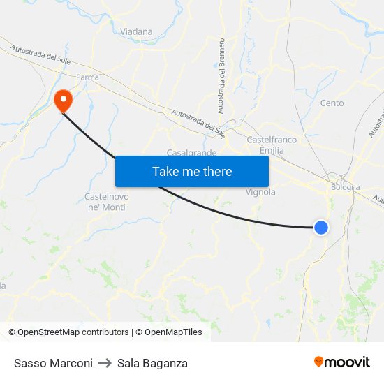 Sasso Marconi to Sala Baganza map
