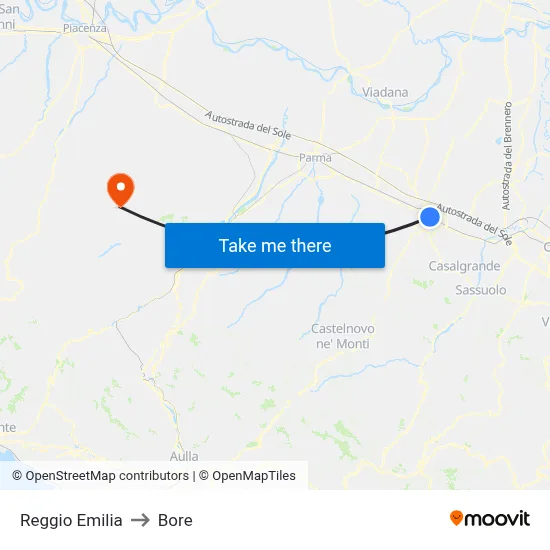 Reggio Emilia to Bore map