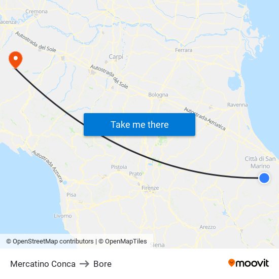 Mercatino Conca to Bore map