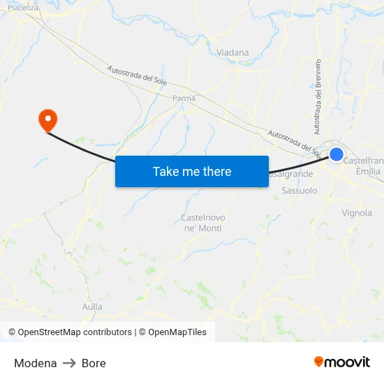 Modena to Bore map
