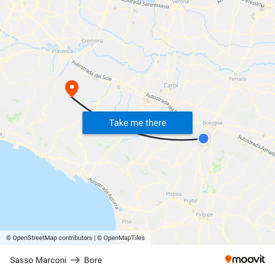 Sasso Marconi to Bore map