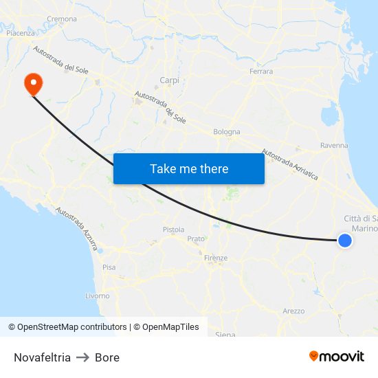 Novafeltria to Bore map