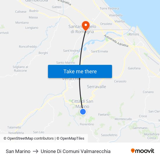 San Marino to Unione Di Comuni Valmarecchia map