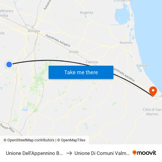 Unione Dell'Appennino Bolognese to Unione Di Comuni Valmarecchia map