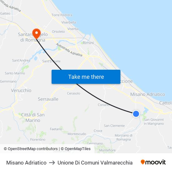 Misano Adriatico to Unione Di Comuni Valmarecchia map