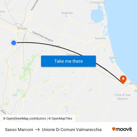 Sasso Marconi to Unione Di Comuni Valmarecchia map