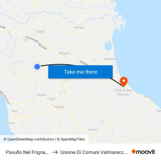 Pavullo Nel Frignano to Unione Di Comuni Valmarecchia map
