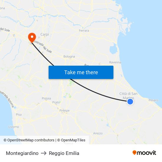 Montegiardino to Reggio Emilia map