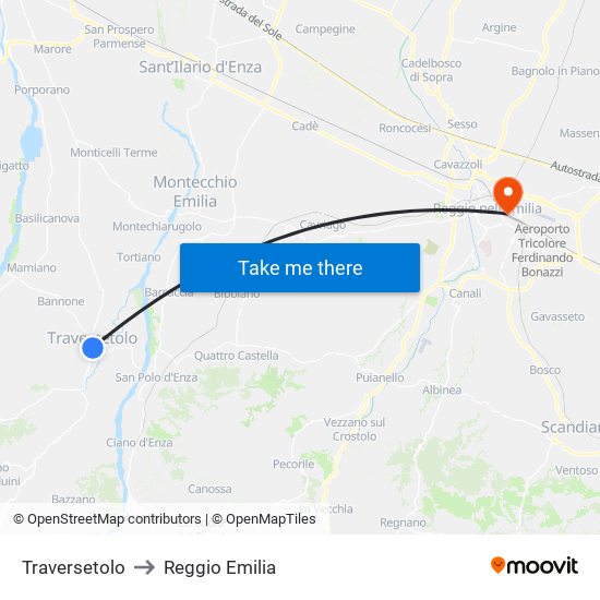 Traversetolo to Reggio Emilia map