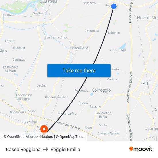 Bassa Reggiana to Reggio Emilia map