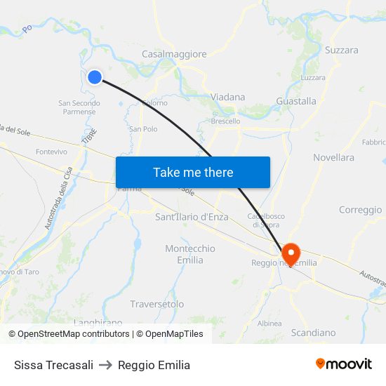 Sissa Trecasali to Reggio Emilia map