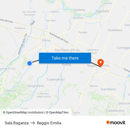 Sala Baganza to Reggio Emilia map