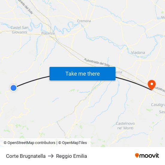 Corte Brugnatella to Reggio Emilia map