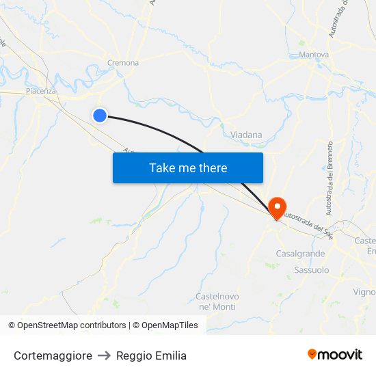 Cortemaggiore to Reggio Emilia map