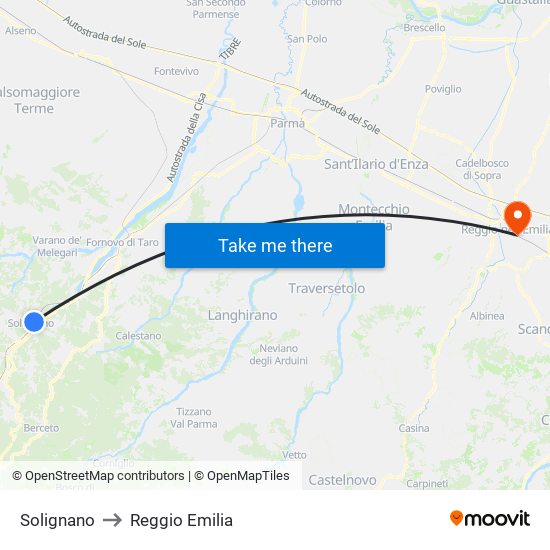 Solignano to Reggio Emilia map