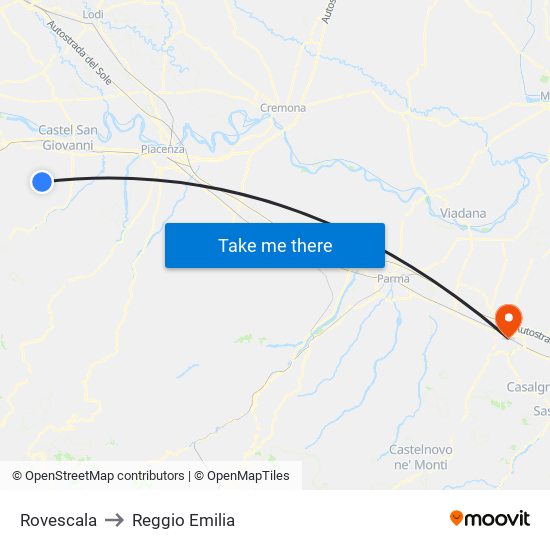 Rovescala to Reggio Emilia map