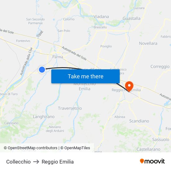 Collecchio to Reggio Emilia map