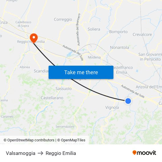 Valsamoggia to Reggio Emilia map