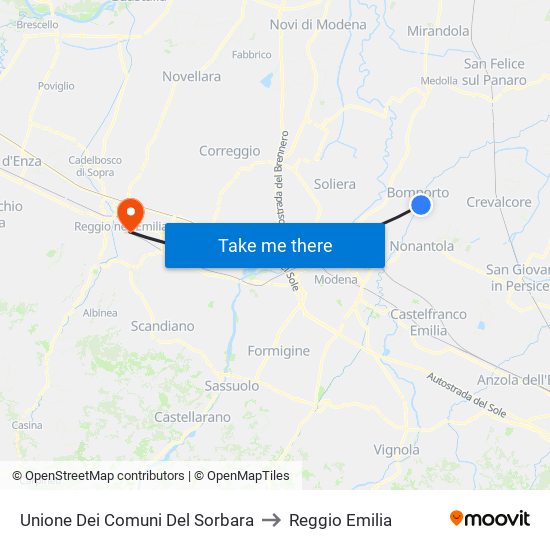 Unione Dei Comuni Del Sorbara to Reggio Emilia map