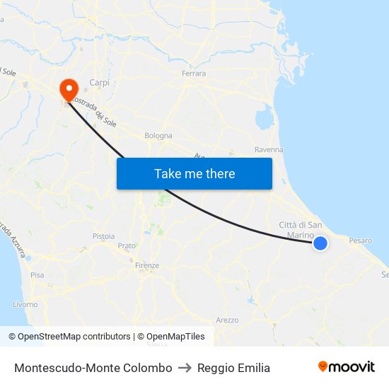 Montescudo-Monte Colombo to Reggio Emilia map