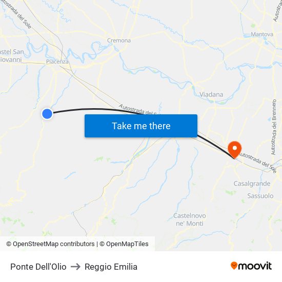 Ponte Dell'Olio to Reggio Emilia map