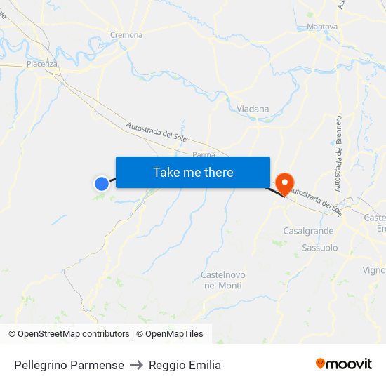 Pellegrino Parmense to Reggio Emilia map