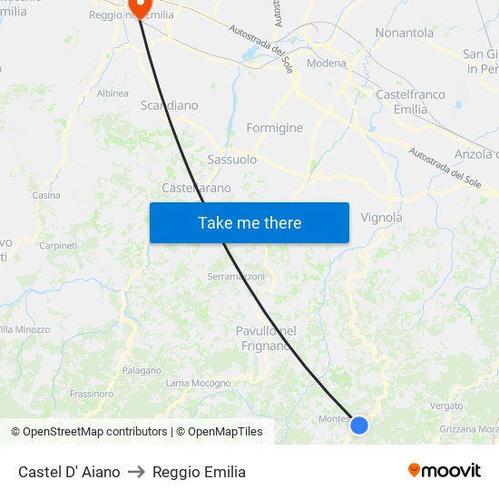 Castel D' Aiano to Reggio Emilia map