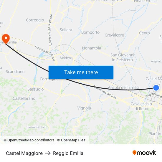 Castel Maggiore to Reggio Emilia map