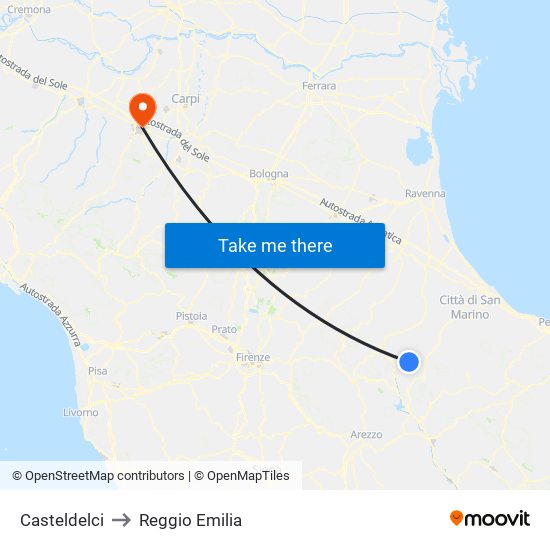 Casteldelci to Reggio Emilia map