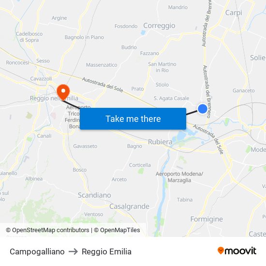 Campogalliano to Reggio Emilia map