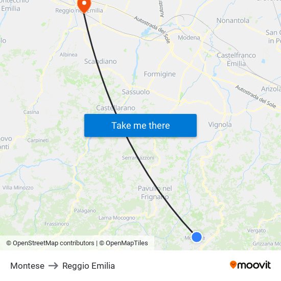Montese to Reggio Emilia map