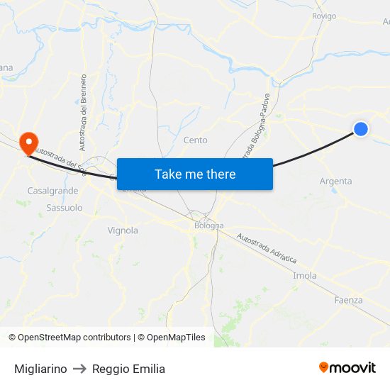Migliarino to Reggio Emilia map