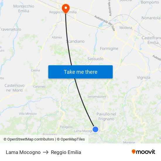 Lama Mocogno to Reggio Emilia map