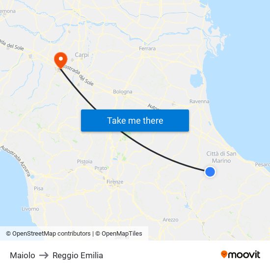 Maiolo to Reggio Emilia map
