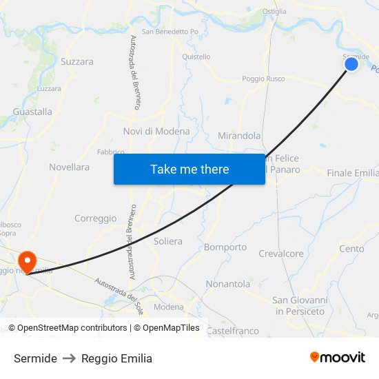 Sermide to Reggio Emilia map