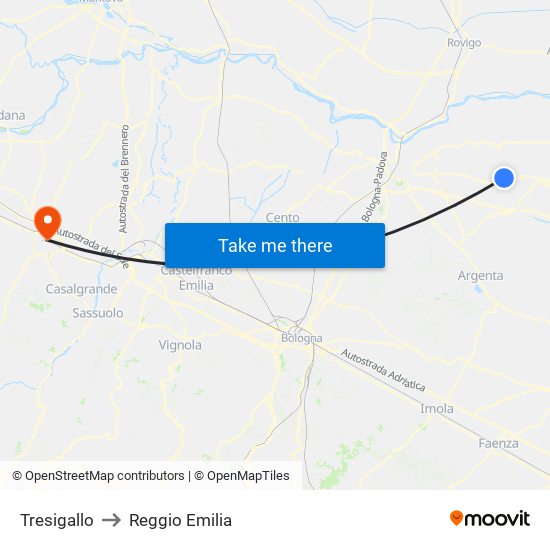 Tresigallo to Reggio Emilia map