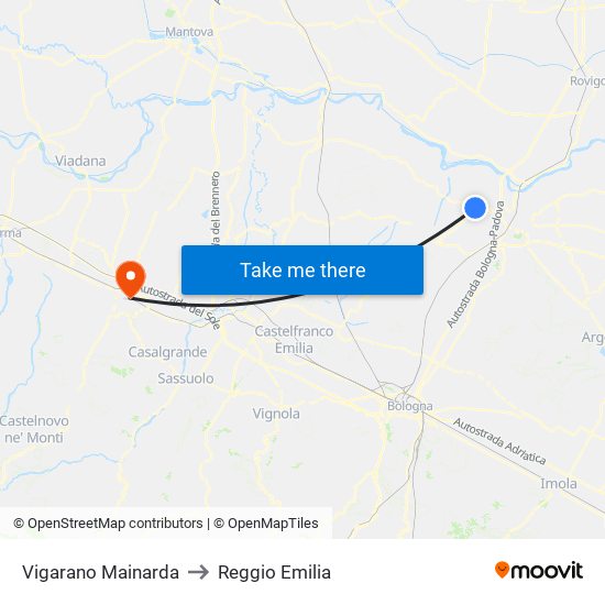 Vigarano Mainarda to Reggio Emilia map