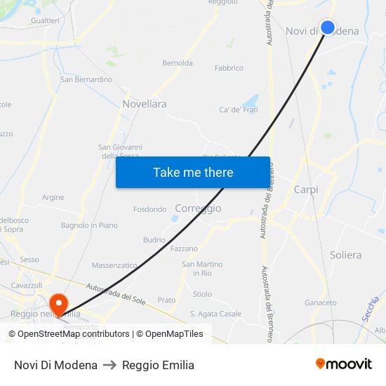 Novi Di Modena to Reggio Emilia map