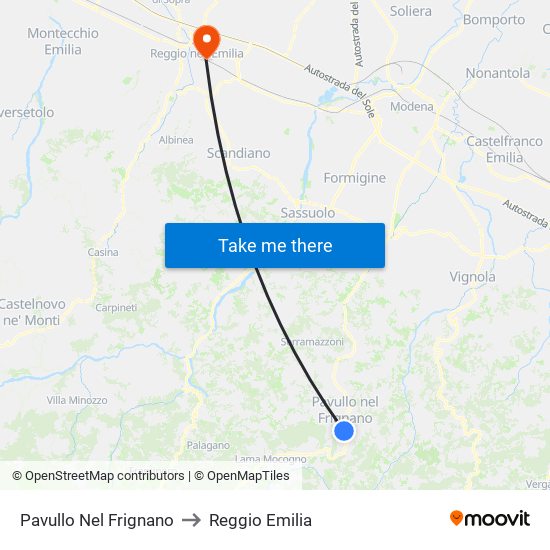 Pavullo Nel Frignano to Reggio Emilia map