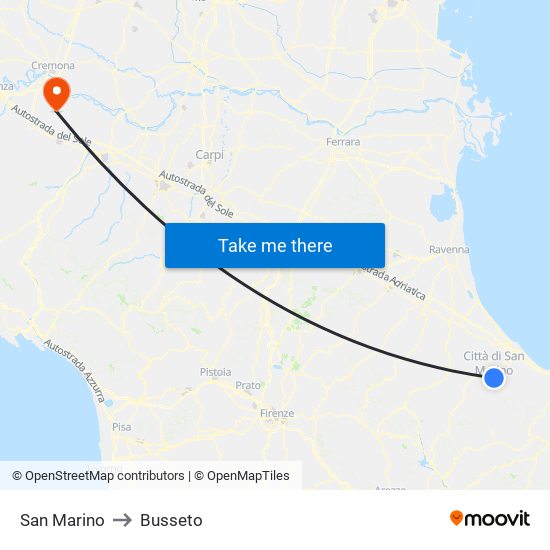 San Marino to Busseto map