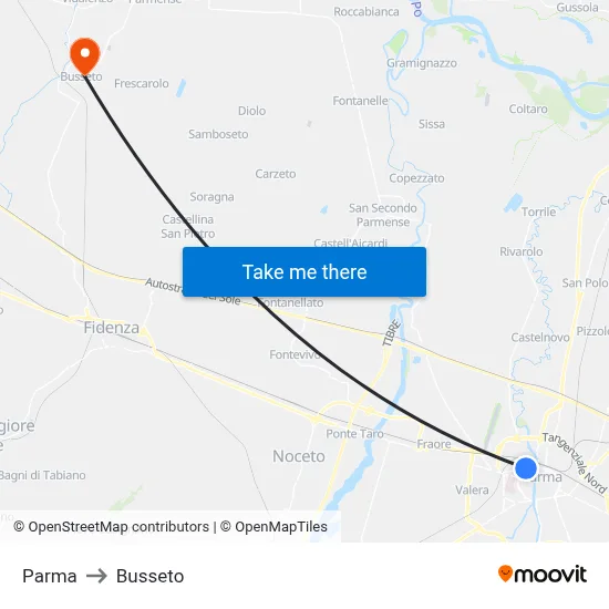 Parma to Busseto map