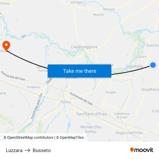 Luzzara to Busseto map