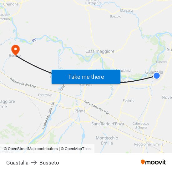 Guastalla to Busseto map